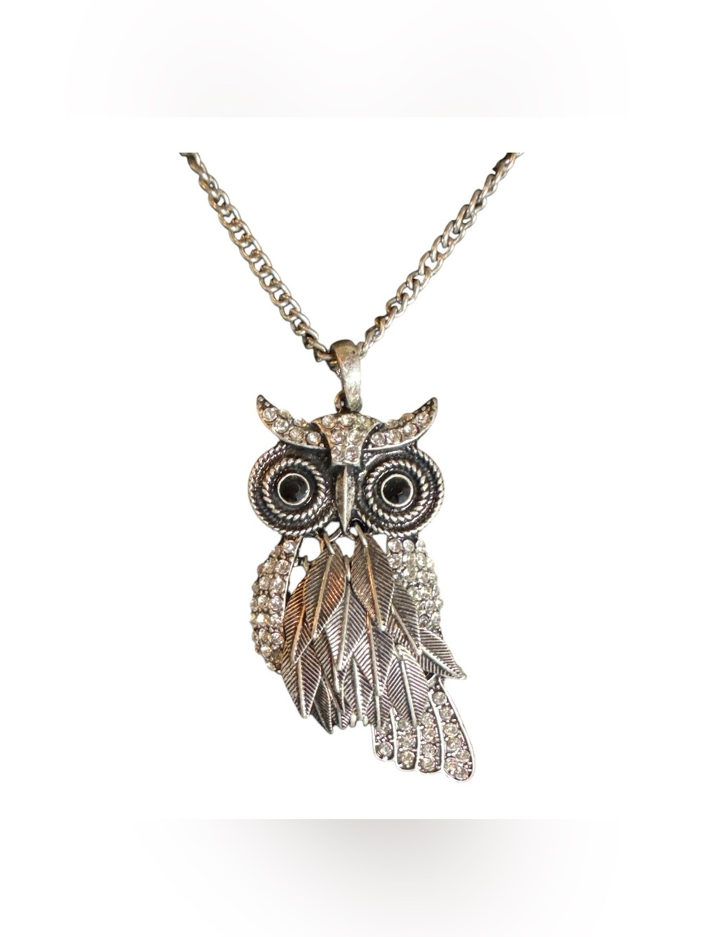 Aeropostale 1987 Collection Rhinestone Owl Pendant Necklace Silver Tone 31” EUC - Picture 1 of 8
